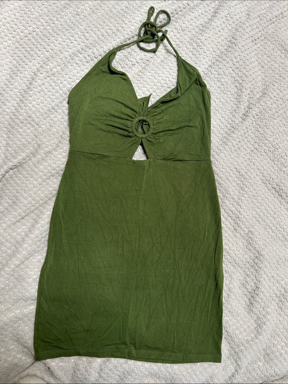 Olive Green Halter Ring Front Mini Dress